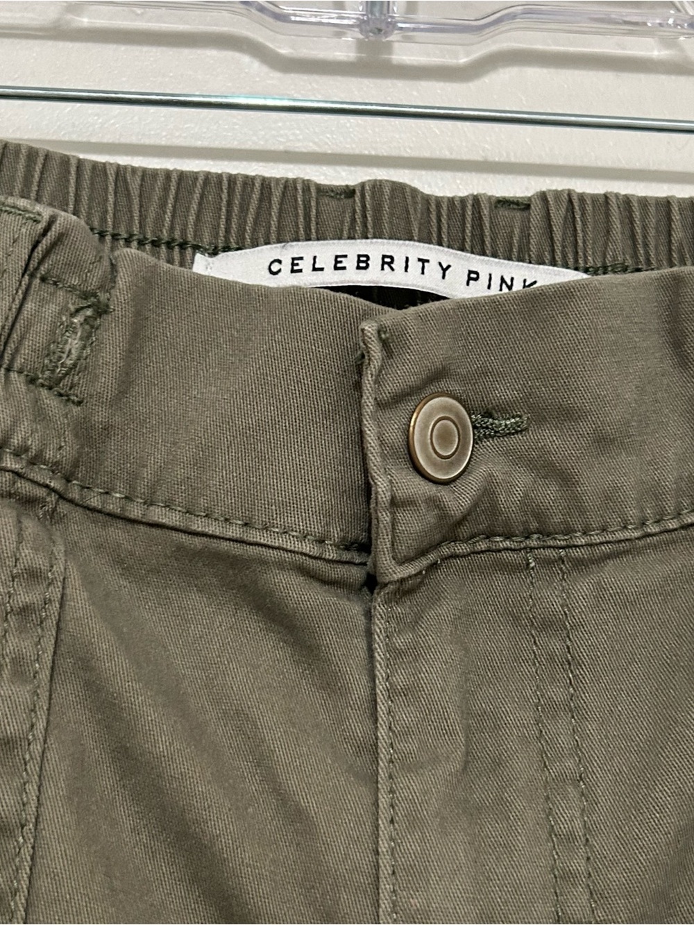 Celebrity Pink Khaki Wide Leg Cargo Pants High Rise Elastic Back S Casual Style - Picture 6 of 8